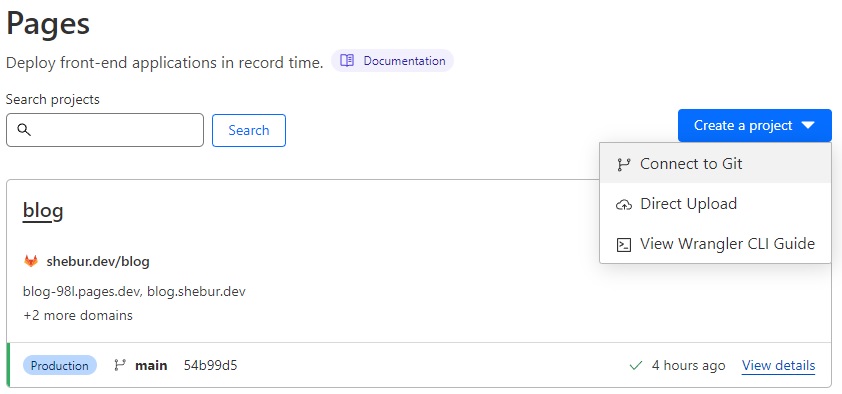 Create Pages project